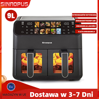 Sinaopus 2000W XXL 9L Dual Basket Hot Air Fryer  Multi Function Air Fryer with LED Touch Screen Timer Automatic Cooking Programs