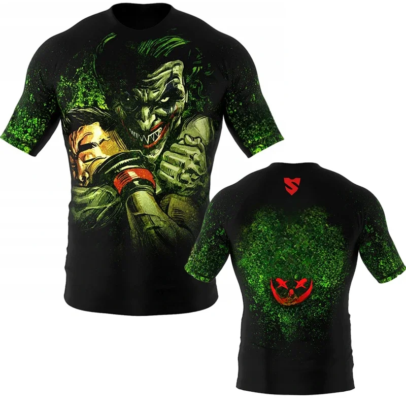 New Man Short Sleeve Sport Shirt Men Quick Dry MMA T shirts Compression Tights Men 3d Prints Tee Tops Gyms Bodybuilding Rashgard — zdjęcie 2