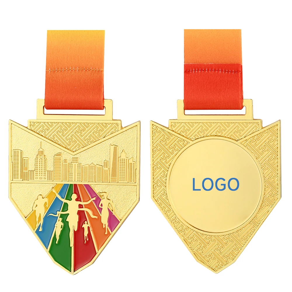 Medallas de Oro de corredor de correr, premio de trofeo con cintas para el cuello, medalla de maratón, Premio deportivo de escuela de Ciudad,