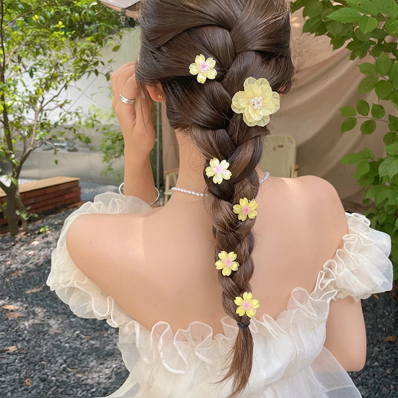 HANGZHI Summer Cute Cherry Blossom Resin Hair Clip Back Head Hairpin Princess Braid Hair Trim Clip Flower Clip for Women Girls