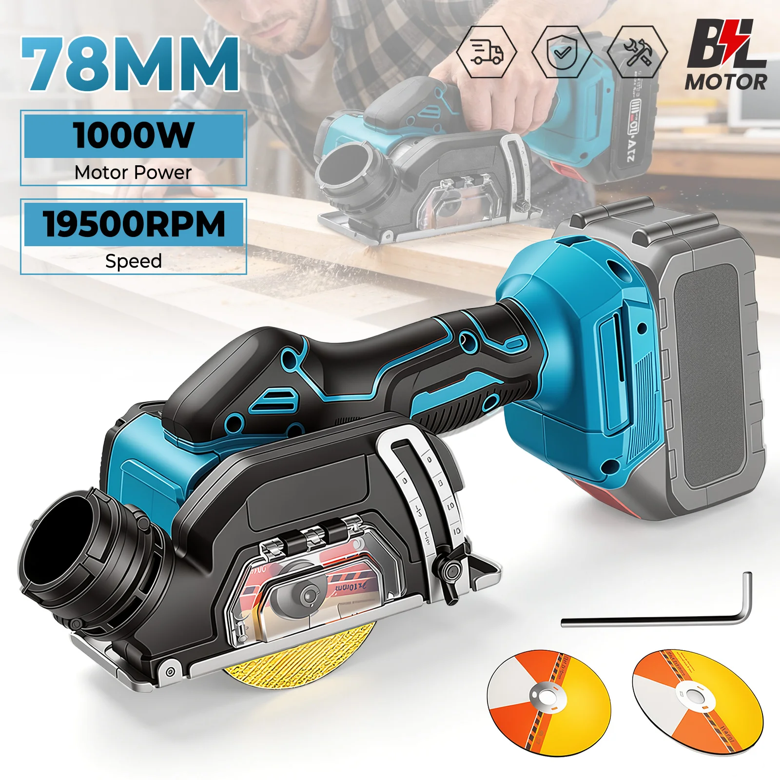 Bürstenloser 3-Zoll Akku-Elektro-Kompakt-Trennschleifer 78MM 19500RPM Mini-Winkelschleifer für Makita-Akkus