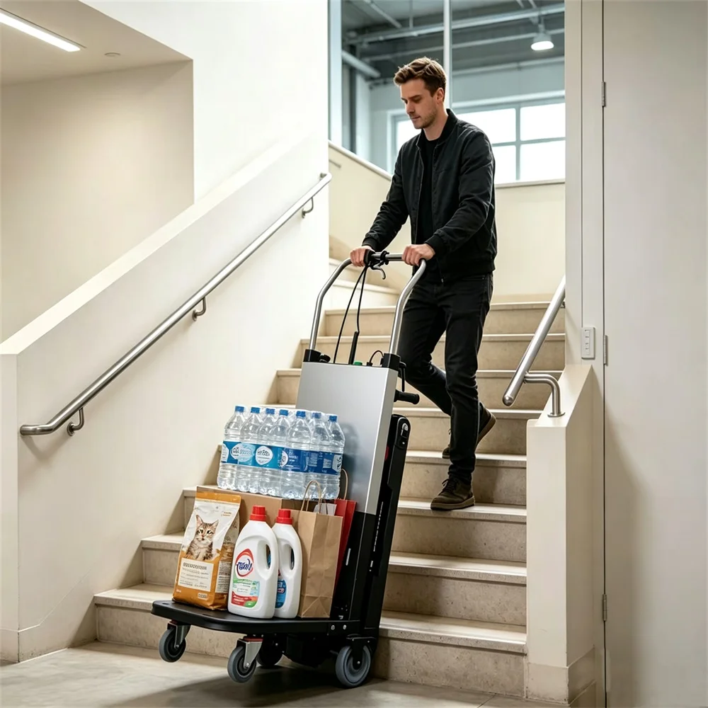 Faltbarer Elektrischer Treppensteiger mit 200kg Tragfähigkeit, Leichtes Raupendesign für Mühelosen Transport, Verstaubarer Handwagen für Logistik und Haushaltsgeräte-Lieferung