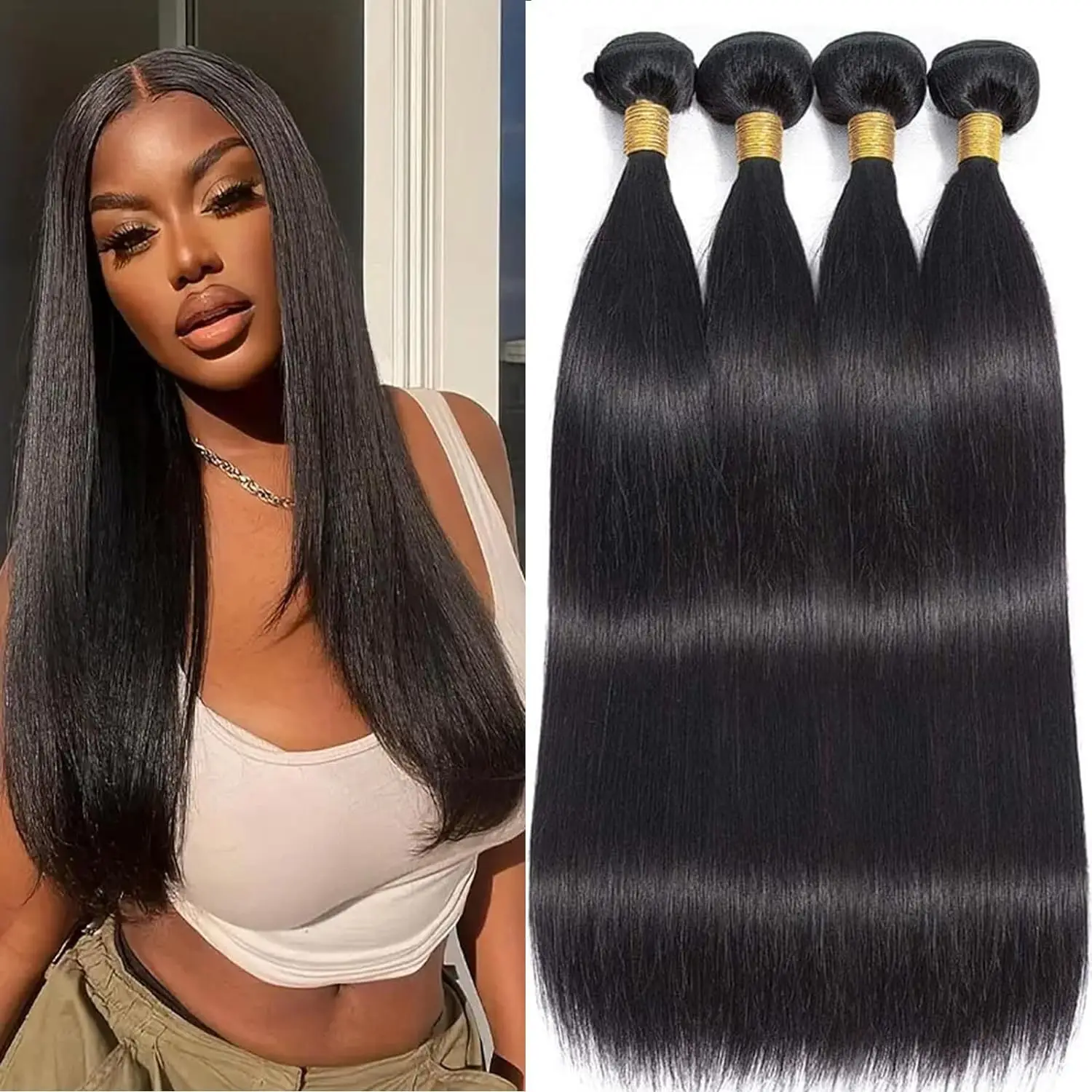 Straight Bundles Human Hair 8-28 30 32 Inches Long Hair Bundles Brazilian Weave Bundles Deal 1/3/4 PCS Natural Black Color