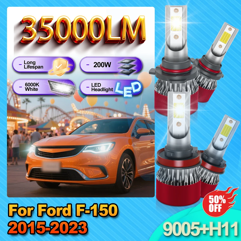 

9005 HB3 High Beam Headlamp Ampoule Turbo 200W H8 H9 H11 Low Beam Headlight Bulb 6000K Long Lifespan For Ford F-150 2015-2023