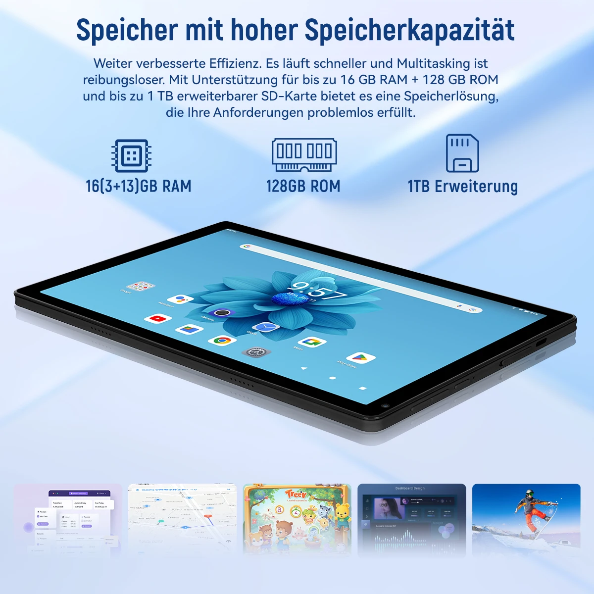 URAO 10.36 Inch Octa-Core Tablet Android 14,16GB RAM 128GB ROM 1280*800 HD LCD Tablet PC Dual Camera TF Card Expand 1TB 5000mAh WIFI Learning Entertainment Tablet