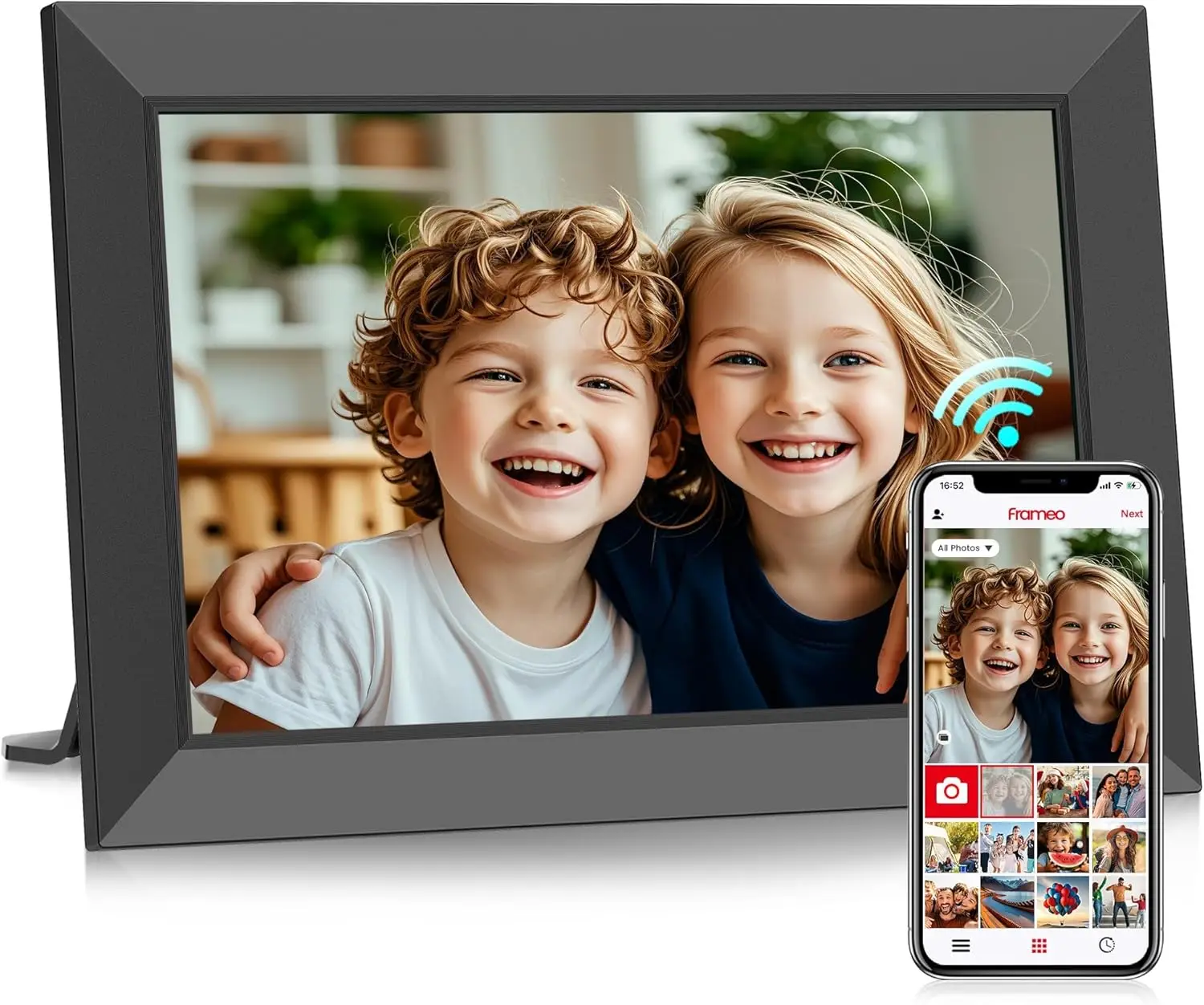 Frameo 10.1-inch digital photo frame, smart WiFi electronic photo frame with HD IPS touch screen slideshow display 32GB memory