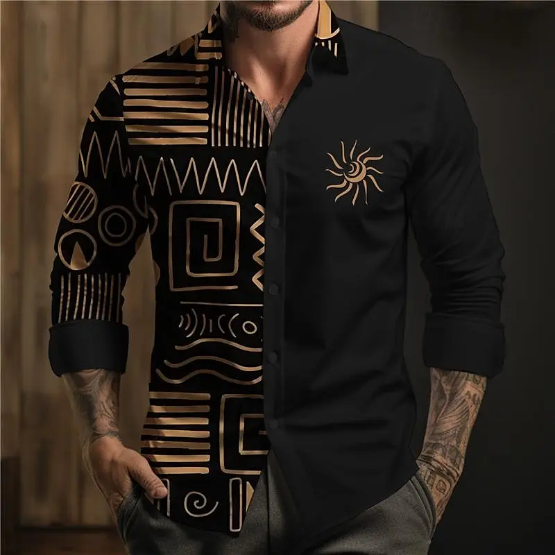 Ethnic Men's Retro Style 3D Printed Bohemian Shirt Street Vacation Racing Spring Summer Cuffed Long Sleeve Stretch Fabric Shirt