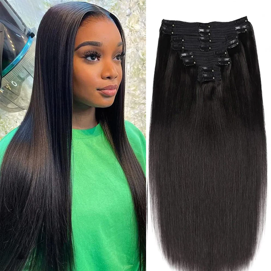 Natuurlijke Rechte Clip In Hair Extensions Echte Menselijke Haarclip In Haarverlenging Voor Vrouwen 100% Menselijk Haar Clip In Haarverlenging