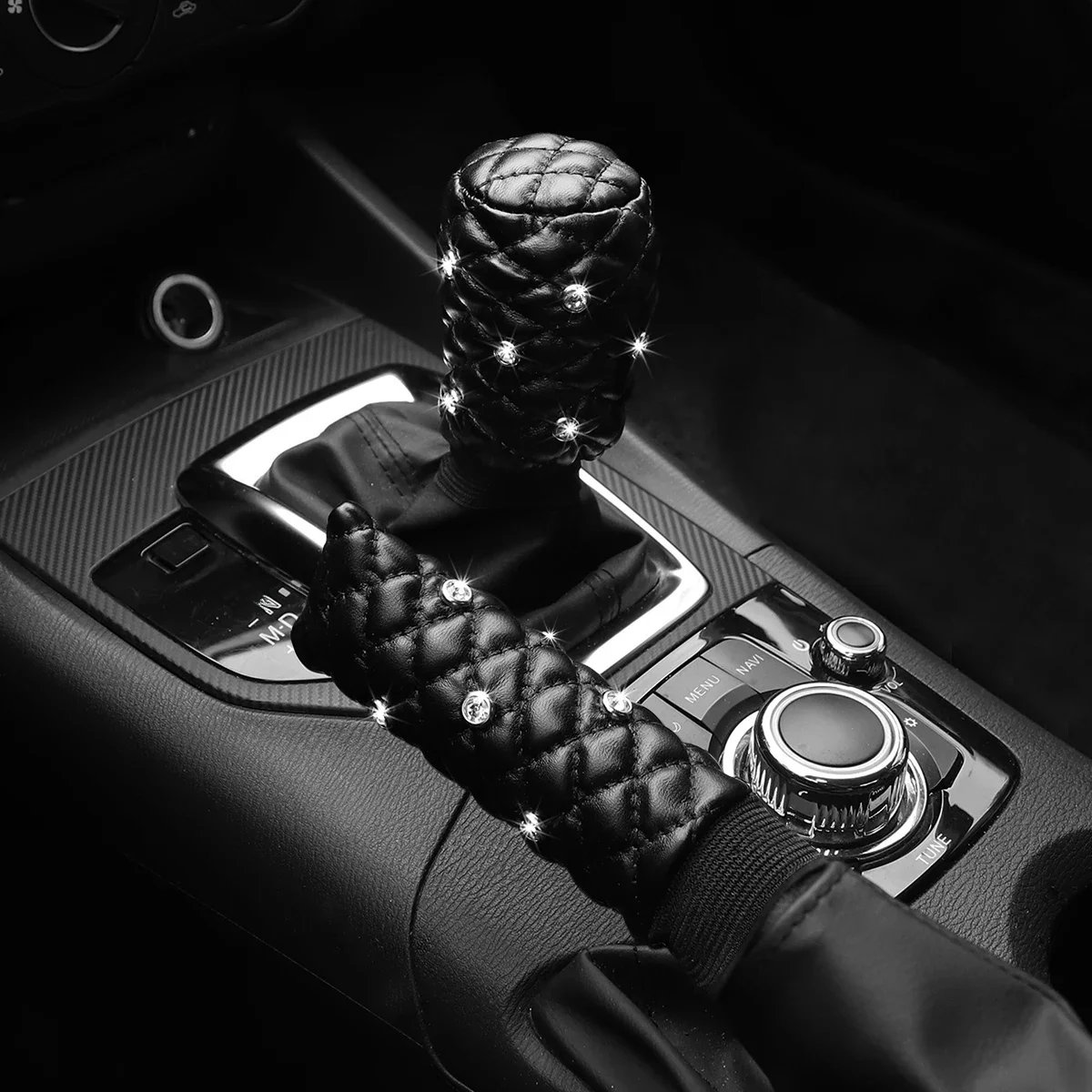 2 zestawy diamentów Bling sztuczna skóra owcza haft stereo zestaw hamulca ręcznego zestaw przekładni zestaw przekładni ręcznej artykuły motoryzacyjne — zdjęcie 2