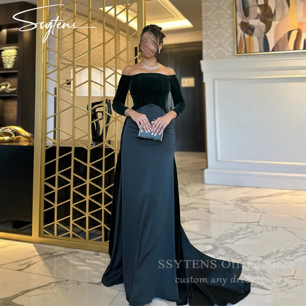 SSYTENS Abiti da Sera Blu Navy in Velluto Stile Sirena Saudita Abito da Cerimonia di Lusso per Feste Formali e Banchetti Abito da Celebrità 2026 Personalizzabile