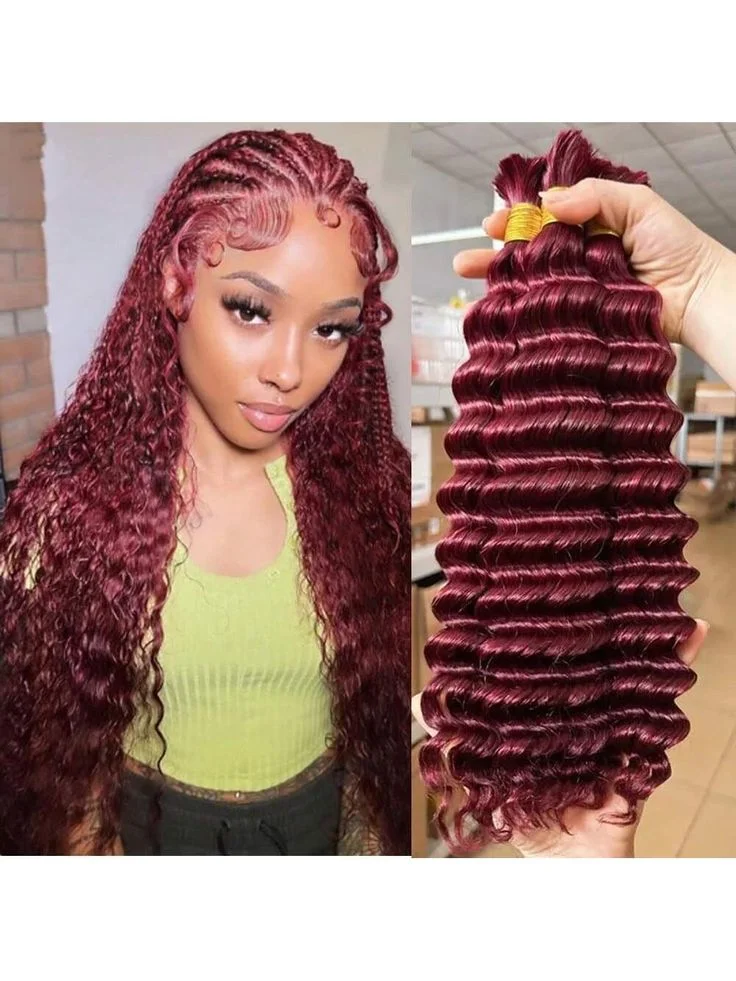 Gemlong Bulk # 99J Menselijk Haar Voor Vlechten Diepe Golf Menselijk Haar Bundels Geen Inslag Bundels Voor Vrouwen Hair Extensions 100g