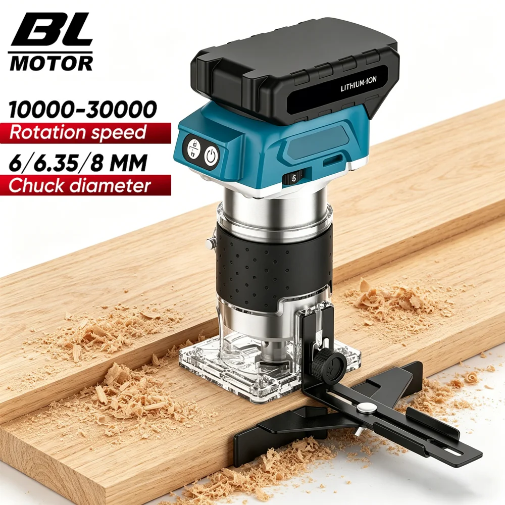 Fresadora de Madera sin Escobillas, Recortadora Eléctrica de Madera, Herramienta de Carpintería, Recortadora Eléctrica Manual para Trabajar la Madera, Compatible con Batería Makita de 18V