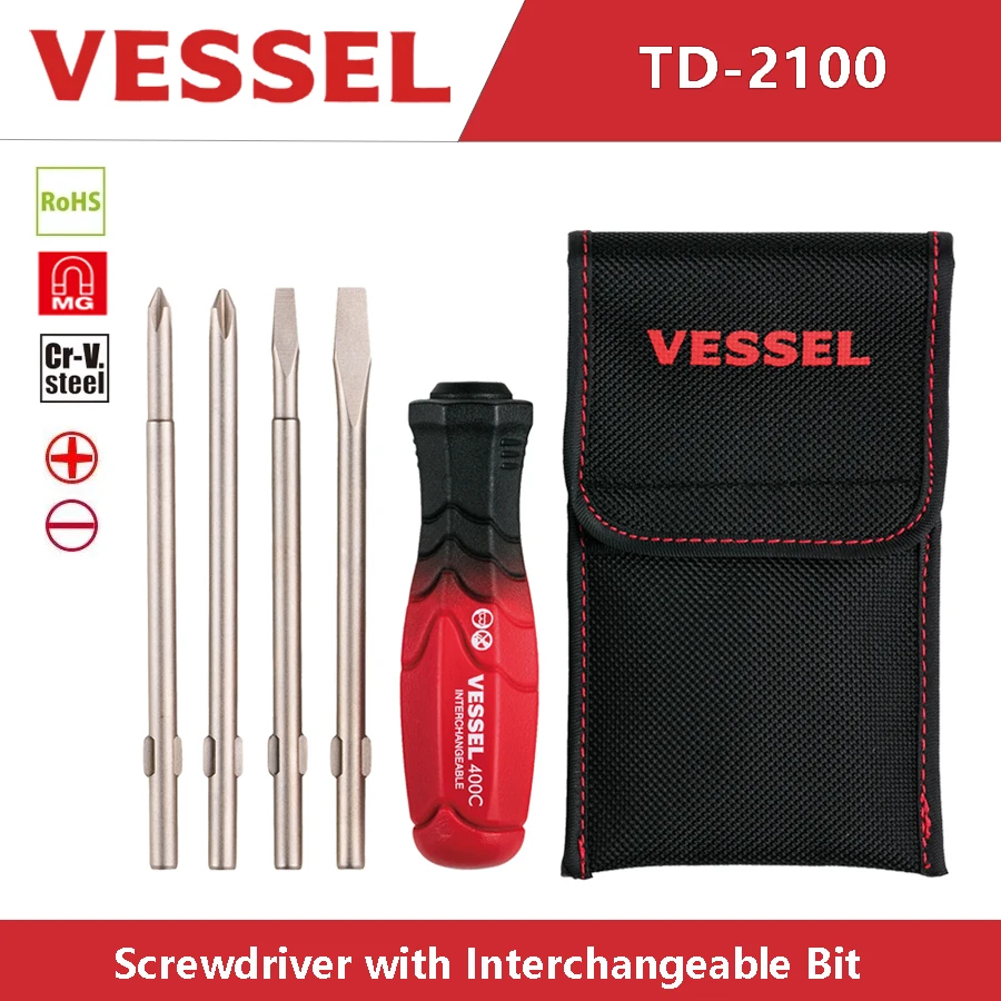 

Набор отверток VESSEL TD-2100 Сменные головки отверток для крестообразного и шлицевого винта Магнитная отвертка