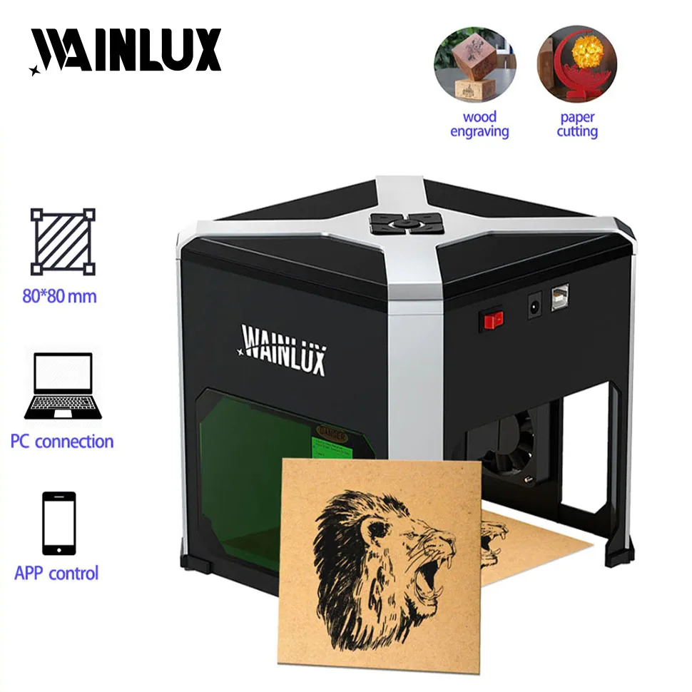 ماكينة نقش وقطع بالليزر صغيرة Wainlux K6 محمولة تعمل بالليزر بقدرة 3000 ميجاوات ليزر للخشب والأكريليك والورق والطعام وغيرها
