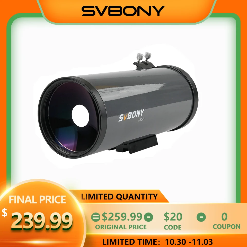 

Svbony MK90 Maksutov-Cassegrain Telescope 90mm Aperture, Portable Grab-and-Go , Ideal for Lunar,Planetary Observations