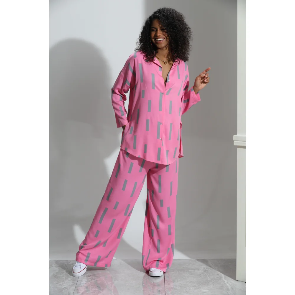 

Daffic Pink Suite for Women Suite With Pants 2022 Model For Summer Wide Pants Suite