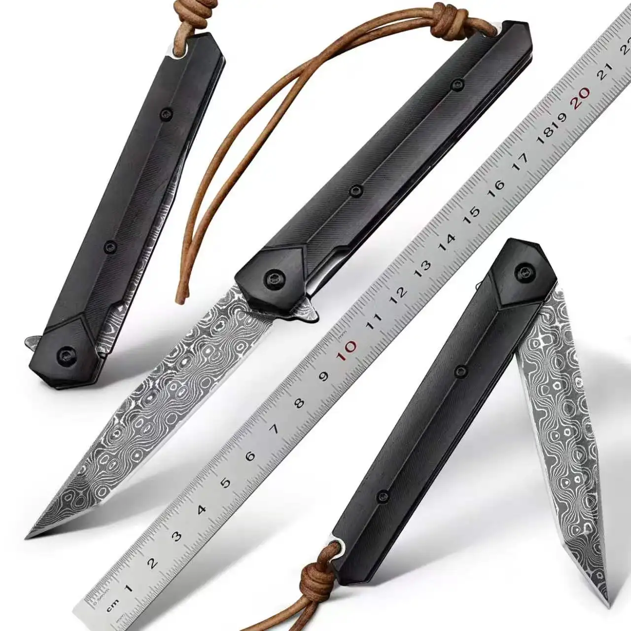 Bee Sting VG10 Damascus Steel EDC Tool 20.5cm Blackwood Handle 60-62HRC Stonewashed Outdoor Camping Utility Tool