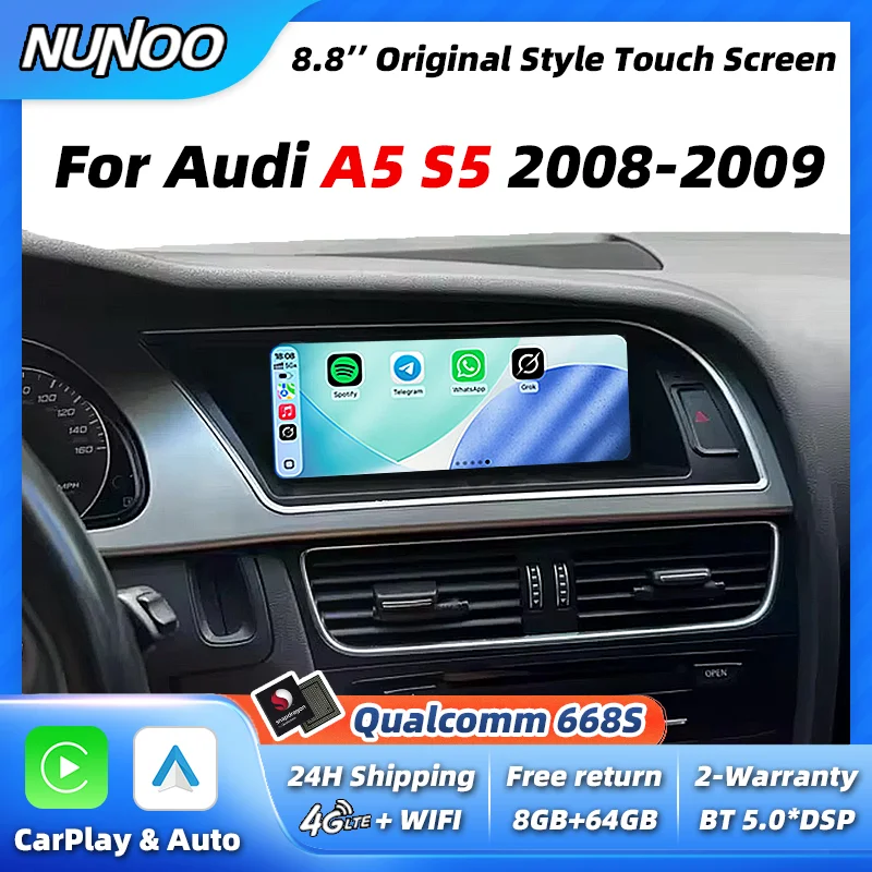 Image of Qualcomm 668S Android 14 Wireless Carplay für Audi A5 8T S5 Coupe 2008 2009 Autoradio Android Auto Multimedia Touchscreen