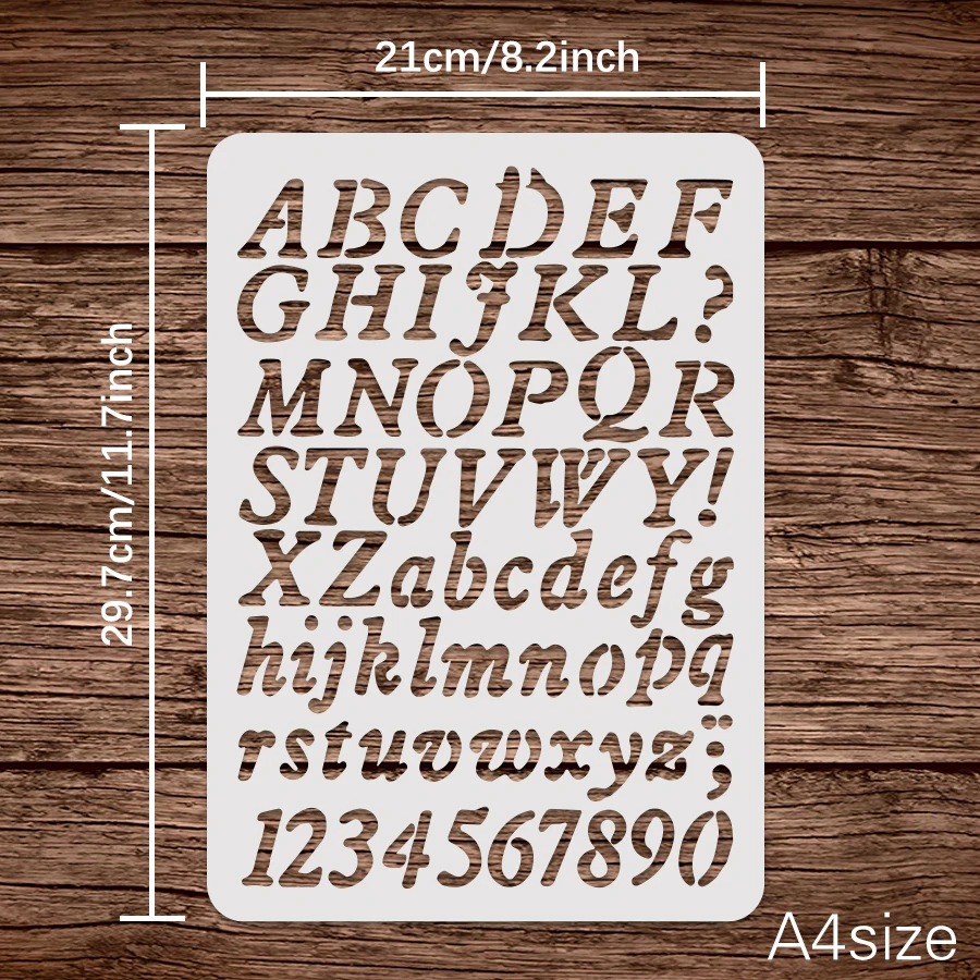 4Pcs Set Reusable Alphabet Stencils for DIY Crafting - A4 Size - Stencil Patterns for Wall, Fabric, Wood, Glass, and More