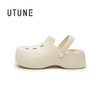 UTUNE Thick Sole Sandals for Women Summer Soft High-heeled Platform Mules Hole Shoes Beach Outside EVA Slides Non-slip Slippers