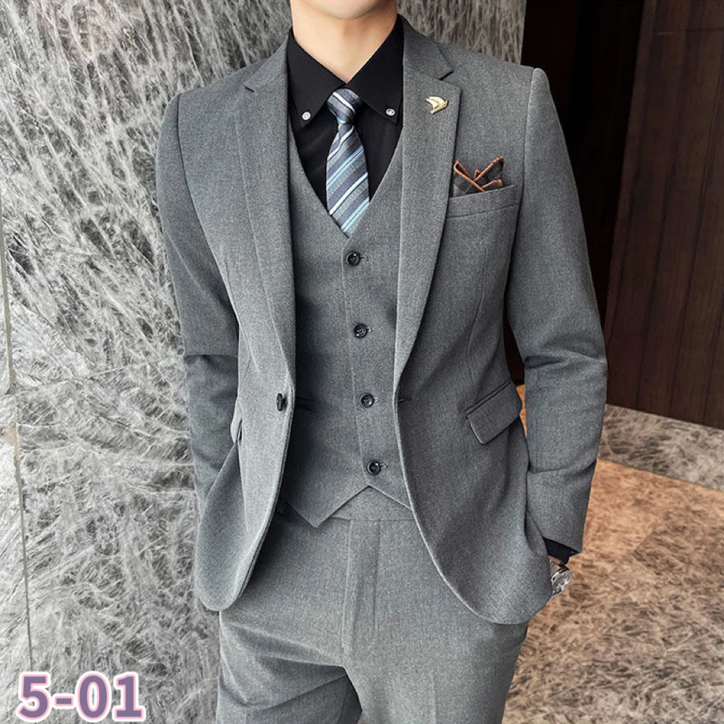 

Men's suit three-piece suit casual solid color small suit Korean style slim formal suit groom handsome wedding dress trendy