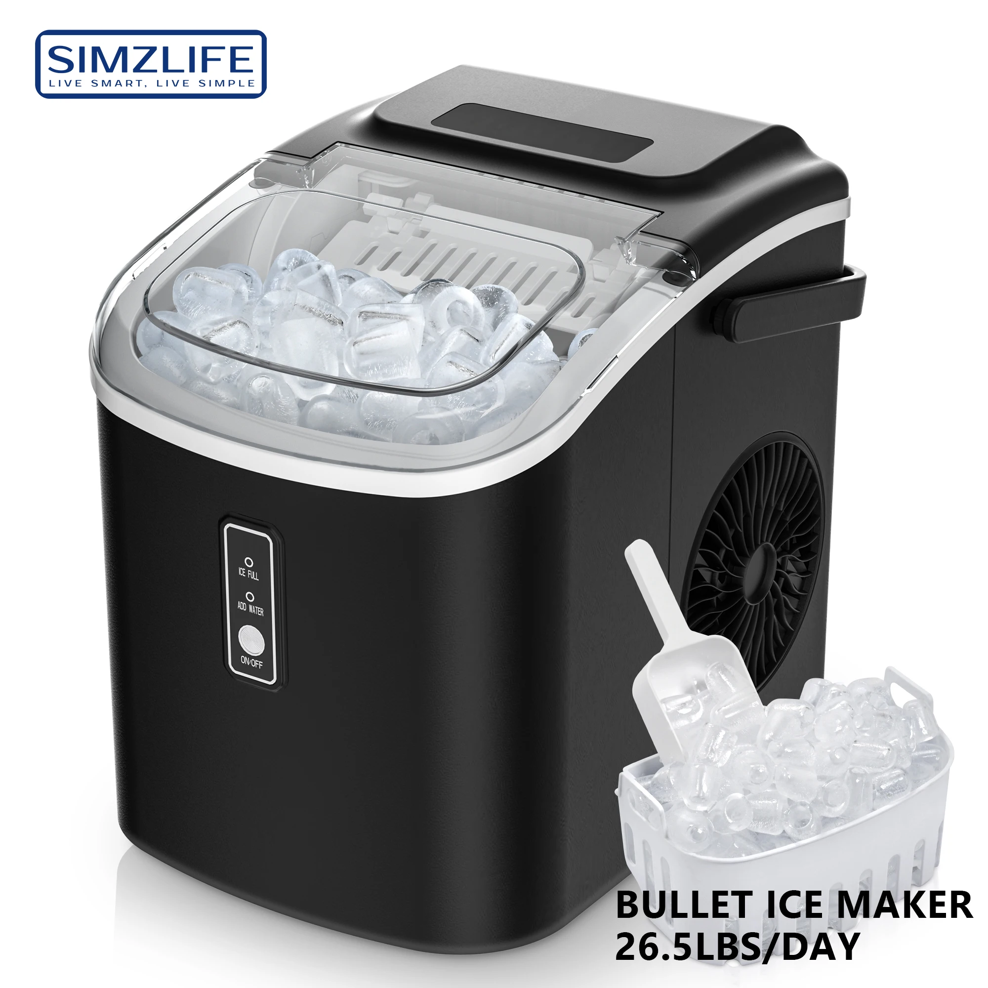 SIMZLIFE Portable Ice Machine 9 Cubes in 6 Mins Ice Maker Machine 26.5lbs/Day Auto-Cleaning Countertop for Home Kitchen Camping