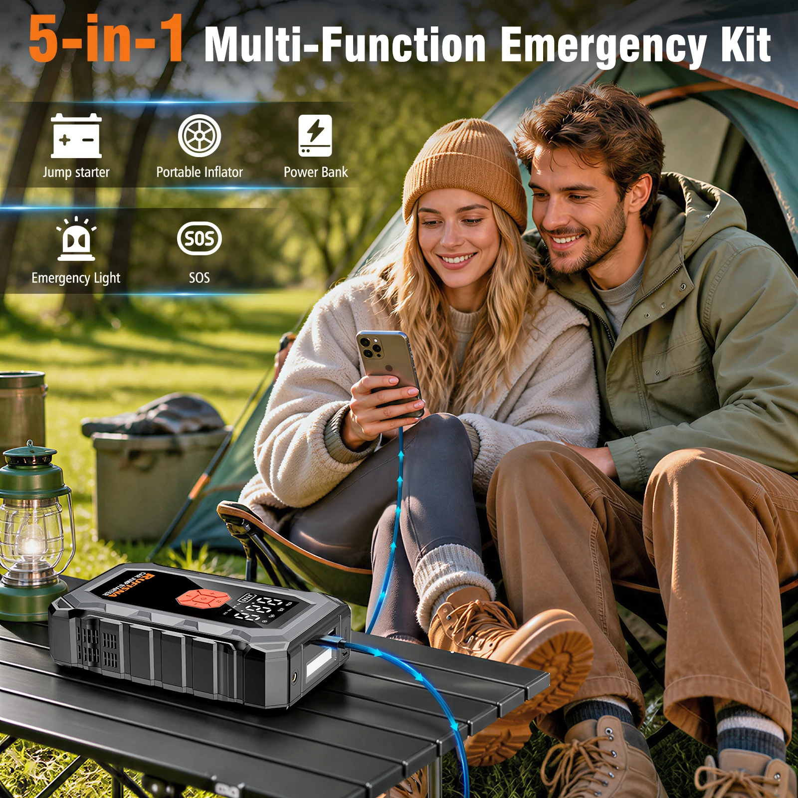 RUFISNA Car Jump Starter 3000A Peak 12V Portable ,150PSI Air Compressor Tire Inflator,All-in-One Emergency Battery Charger Power Bank,LED Flashlight,USB Output,Heavy Duty Booster for Gas Large-Displacement Vehicle,SUV,Truck,Roadside Emergency Rescue Kit - view 4