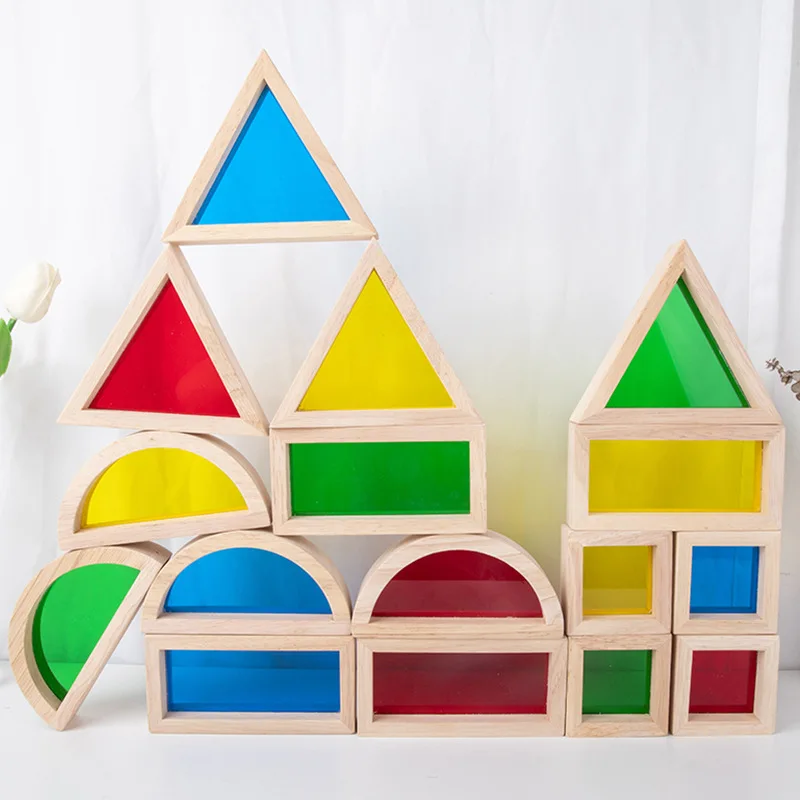 

Wooden Rainbow DIY Stacking Blocks Creative Colorful Learning Educational Construction Building Toys Set For Kids For Ages 2+