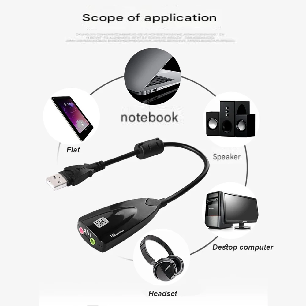 Independent 7.1 USB sound card with cable 5HV2 stereo laptop desktop external USB sound card wholesale
