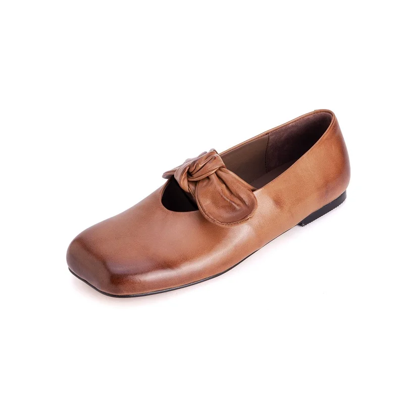 النساء بسيطة الشقق ساحة تو ربطة أحذية الانزلاق على أحذية السيدات الخريف جلد طبيعي امرأة المتسكعون الربيع أحذية أنيقة #2