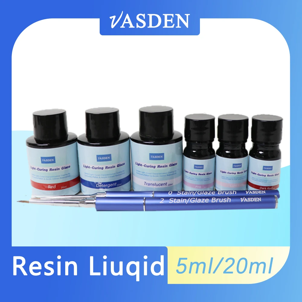 Vasden luz cura resina líquido luz-curado caracterização revestimento optiglaze cor cura para dentes de resina de laboratório dental