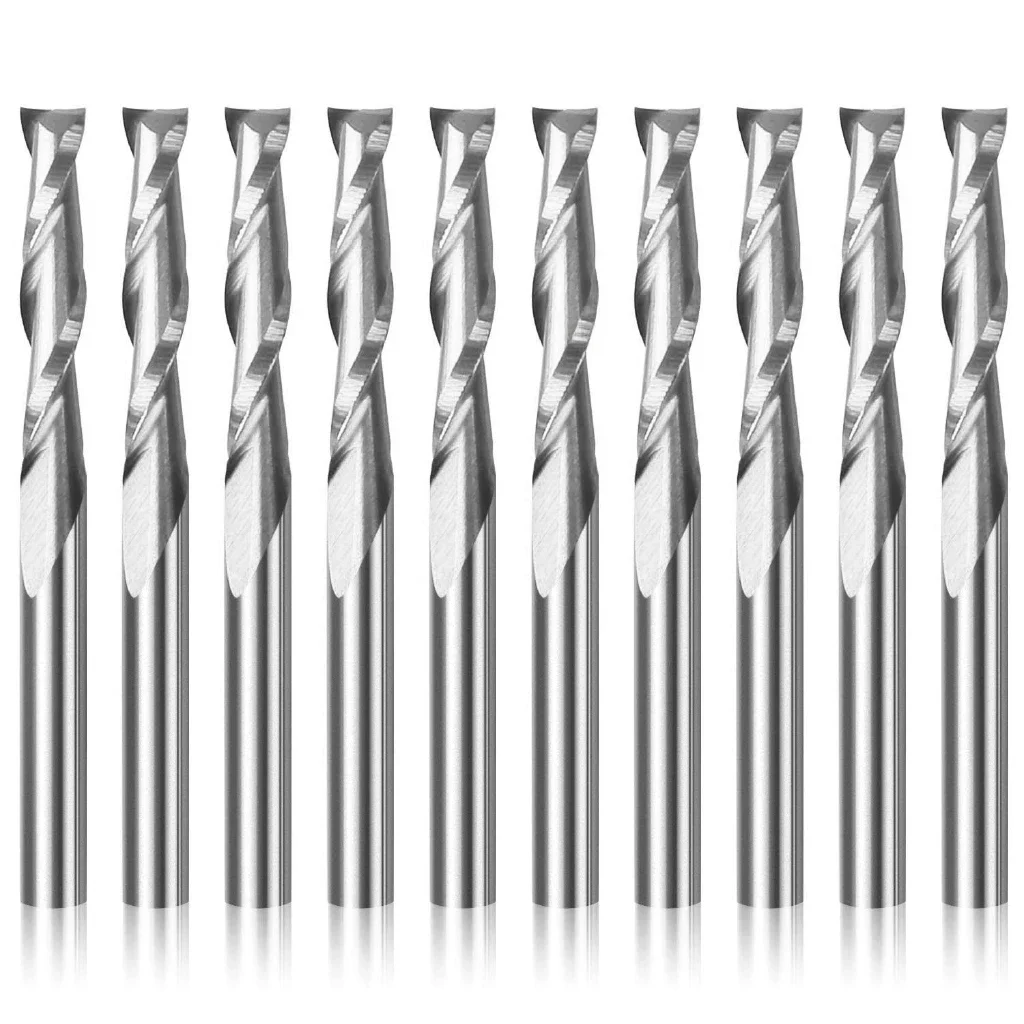 10szt 3.175 1/8 Chwyt 2-ostrzowy frez spiralny CNC Frez płaski z końcówką grawerującą do frezów z węglików spiekanych do drewna — zdjęcie 2
