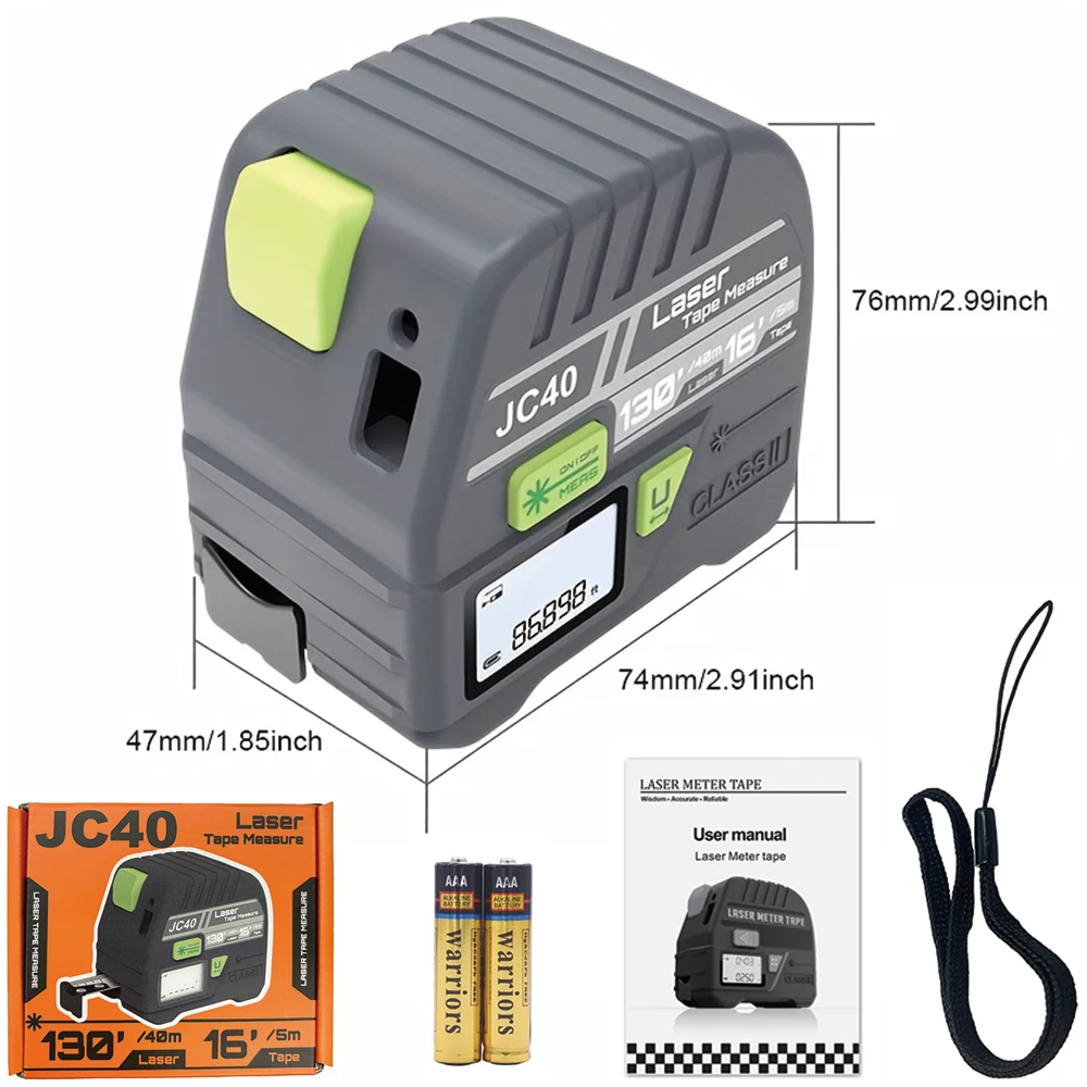 

BOAYAL 2-in-1 Laser Tape Measure 131ft/40m Laser Measuring Tool 16ft/5m Measurement Tape LCD Self-Locking