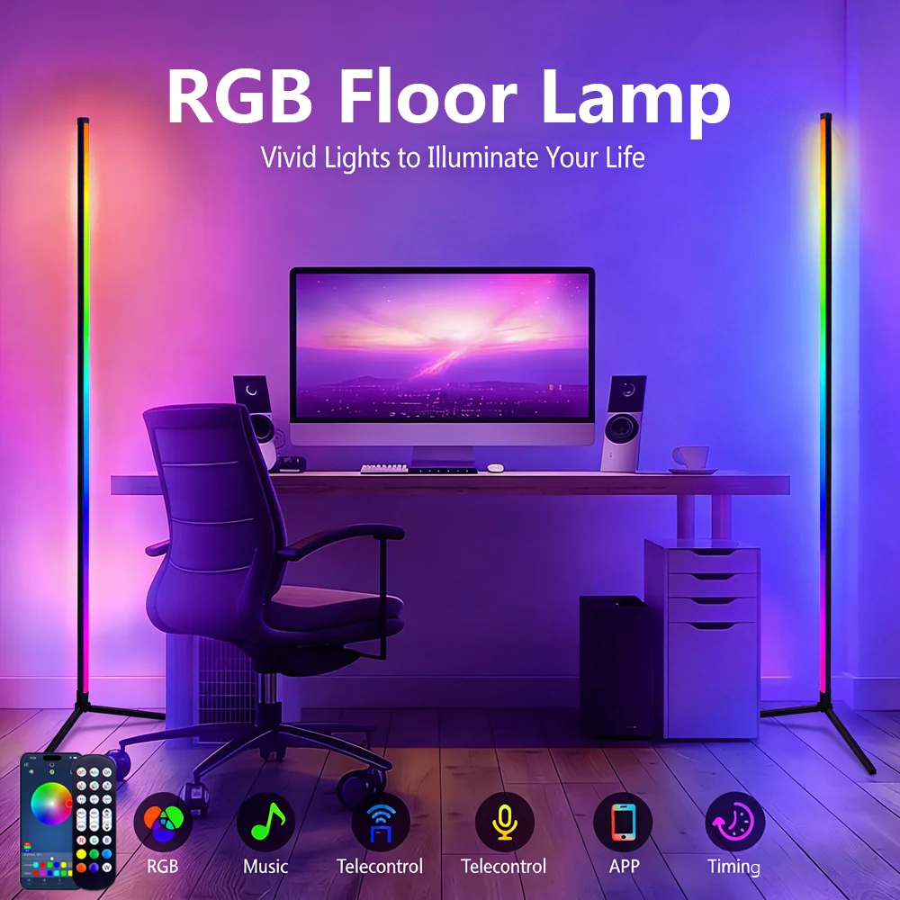 

RGB Bluetooth Remote Control Smart Floor Lamp Indoor Living Room Gaming Room Corner Standing Viral Sound Activated Ambient Light