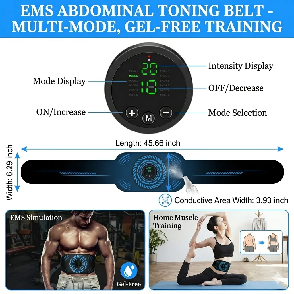 Home Gym Electric Machine - EMS Abdominal Toning Belt Muscle Stimulator