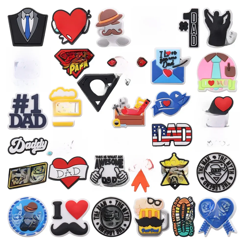 Breloques de bouton de chaussure en PVC I Love Papa pour hommes, meilleur papa Everg, accessoires de bricolage, étui de téléphone, cadeau de fête des pères, pantoufles, 1 pièce