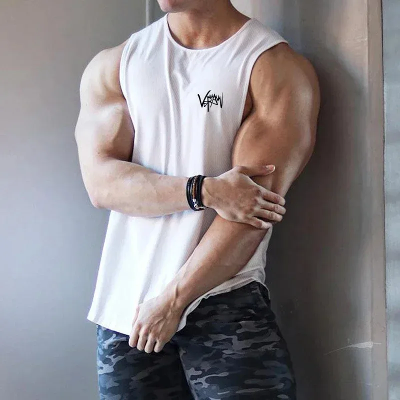 Summer Street Sleeveless T-shirt Men\'s Fitness Vest Casual Muscle Fashion T-shirt Quick Dry Men\'s Vest Fitness Training Clothes