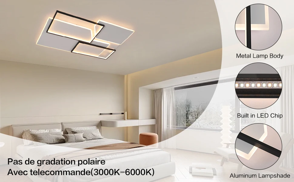 LED-Deckenleuchte Dimmbar Rechteckig 80W Schwarze Deckenlampe mit Fernbedienung für Wohnzimmer Schlafzimmer LED Moderne Deckenbeleuchtung – Detail 2