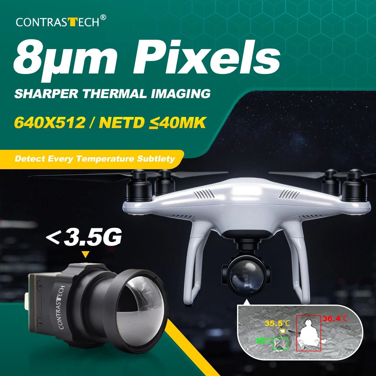 1280x1024 LWIR Thermal Camera Module VOx 12μm Infrared Camera 30mK 30Hz Shutterless Thermal Imaging for UAV Security Lepton