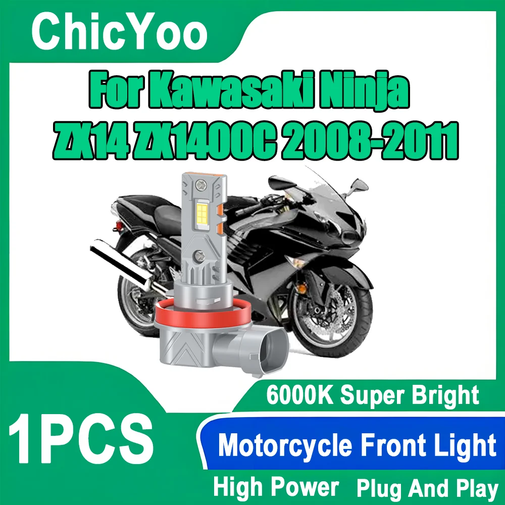 1X 6000K Super White H11 H8 H9 LED Motorcycle Front Light Moto Headlamp Plug and Play For Kawasaki Ninja ZX14 ZX1400C 2008-2011