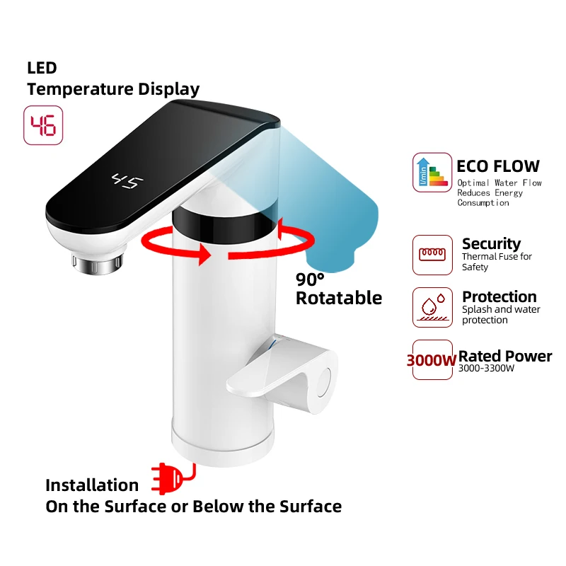 Fudeer Instant Elektrische Boiler Kraan Voor Wastafel Keuken 220V 3000W Tankless Warmwaterkraan Warm En Koud water Kranen