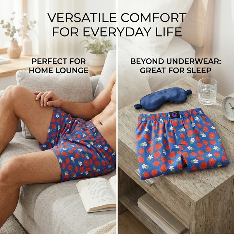 MMELONGENA 100% Cotton Men's Aro Pants Cash Print Boxer Shorts Relaxed Fit Soft Tag Free Summer Holiday Indoor Casual Wear