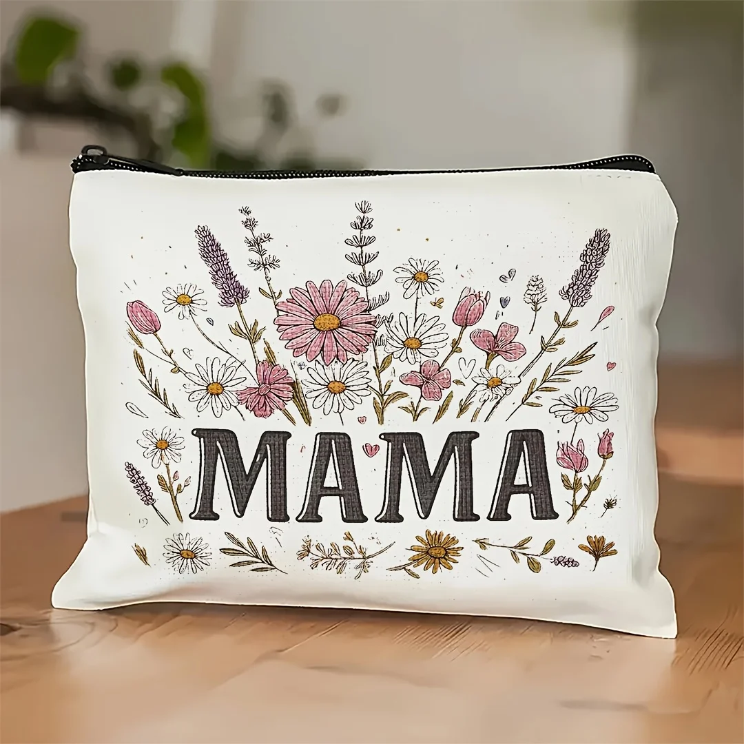 1Pc Best Gift for Mom, Floral Retro Design Multifunctional Travel Makeup Bag, Snack Storage Bag, Stationery Storage Bag, Fashionable Toiletry Bag, Canvas Double-Sided Printed Zipper Pouch