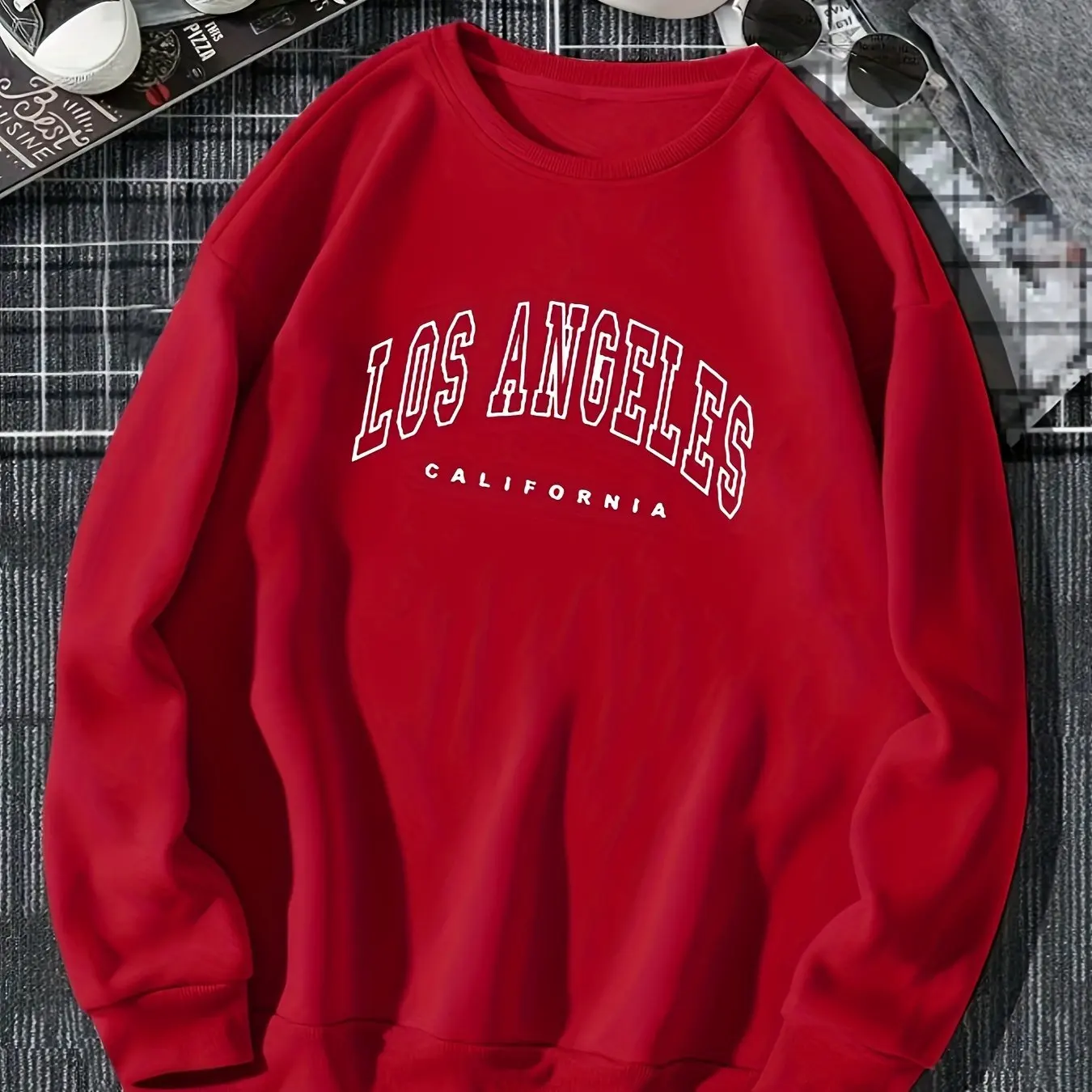 Los Angeles Print Preppy Sweatshirt, Long Sleeve Crew Neck Casual Sweatshirt For Winter & Fall, Women\'s Clothing