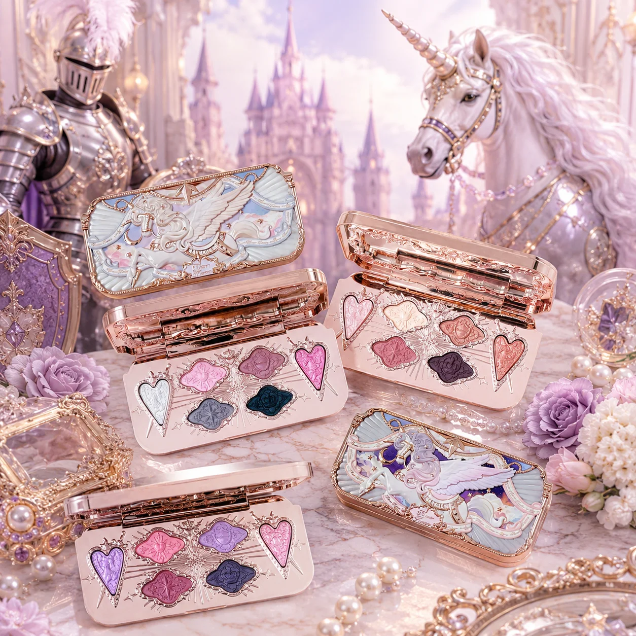 Flower Knows Knight Unicorn Eyeshadow Palette 6-Color Matte Shimmer Glitter Eye Makeup Cosmetics Women Beauty Eye Shadow