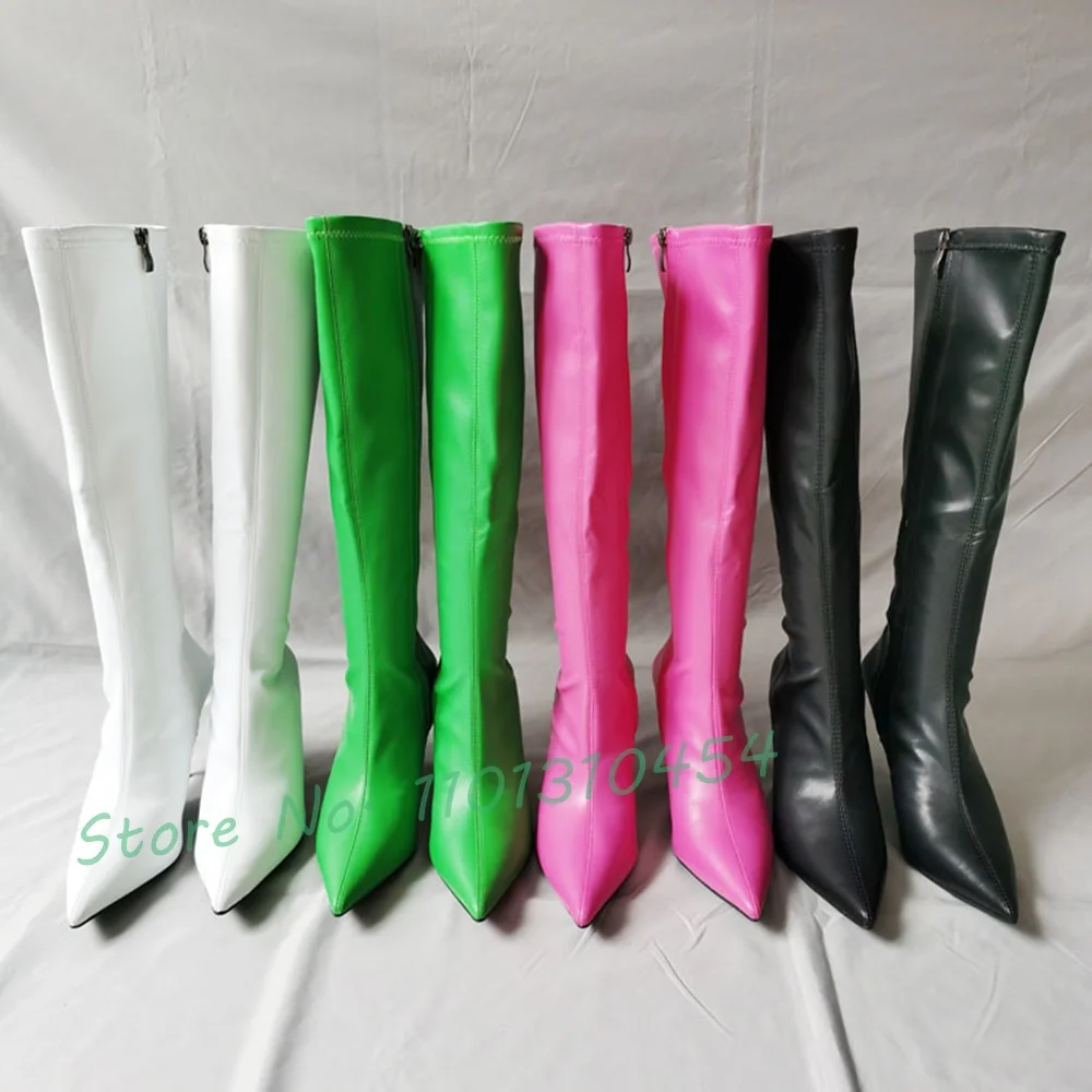 Super Pointy Knee High Boots Women New In Sexy Hot Waterproof Winter Pink Long Boots Outfit Cool High Heels Novelty Zipper Shoes