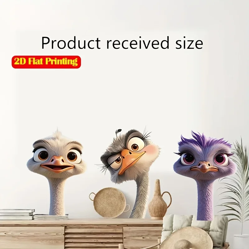 3Pcs Creative, Cute, and Fun Ostrich Wall Stickers, Self-Adhesive Pvc Wall Decorations, Suitable for Bathrooms, Bedrooms, Kitchens, Living Rooms, Doors, Windows, Cabinets, Glass, Tiles, and Wall Decorations. Cute and Attractive Stickers That Are Practical and Easy to Use, Creating a Cozy Space