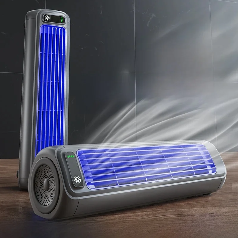 KINSCOTER Tragbarer Klimaanlagenventilator, 2000 mAh, leiser Desktop-Turmventilator, Wandventilator, nicht bohrend, Umwälzventilator, 3 Geschwindigkeiten einstellbar