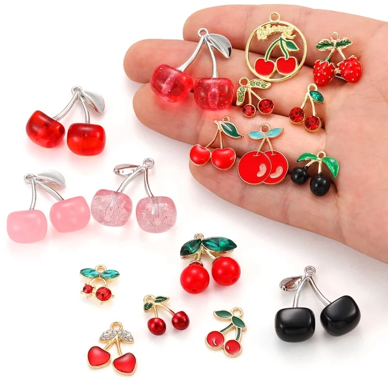 5 pièces 20style rouge noir cerise acrylique stéréo huile émail bricolage breloques pour sac boucle d'oreille collier fabrication de bijoux pendentif fait à la main W428