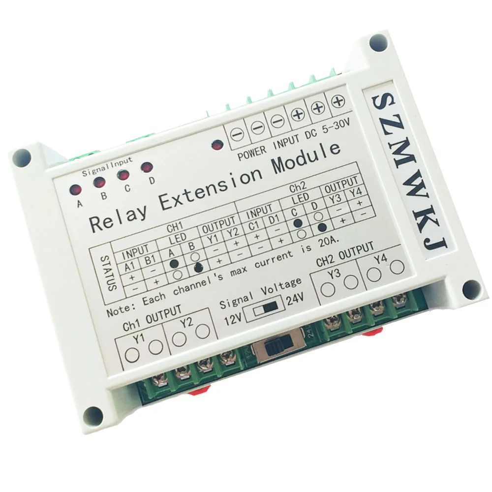 DC 5V-30V 2-Channel 4-Way Relay Extension Module 40A Electronic Relay Controller for Large Current DC Brush Motor Solar System